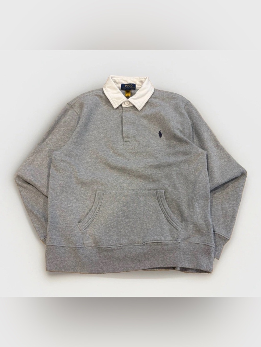 Boys Polo Ralph Lauren Collared Rugby Sweatshirt Heather Gray Size XL Preppy